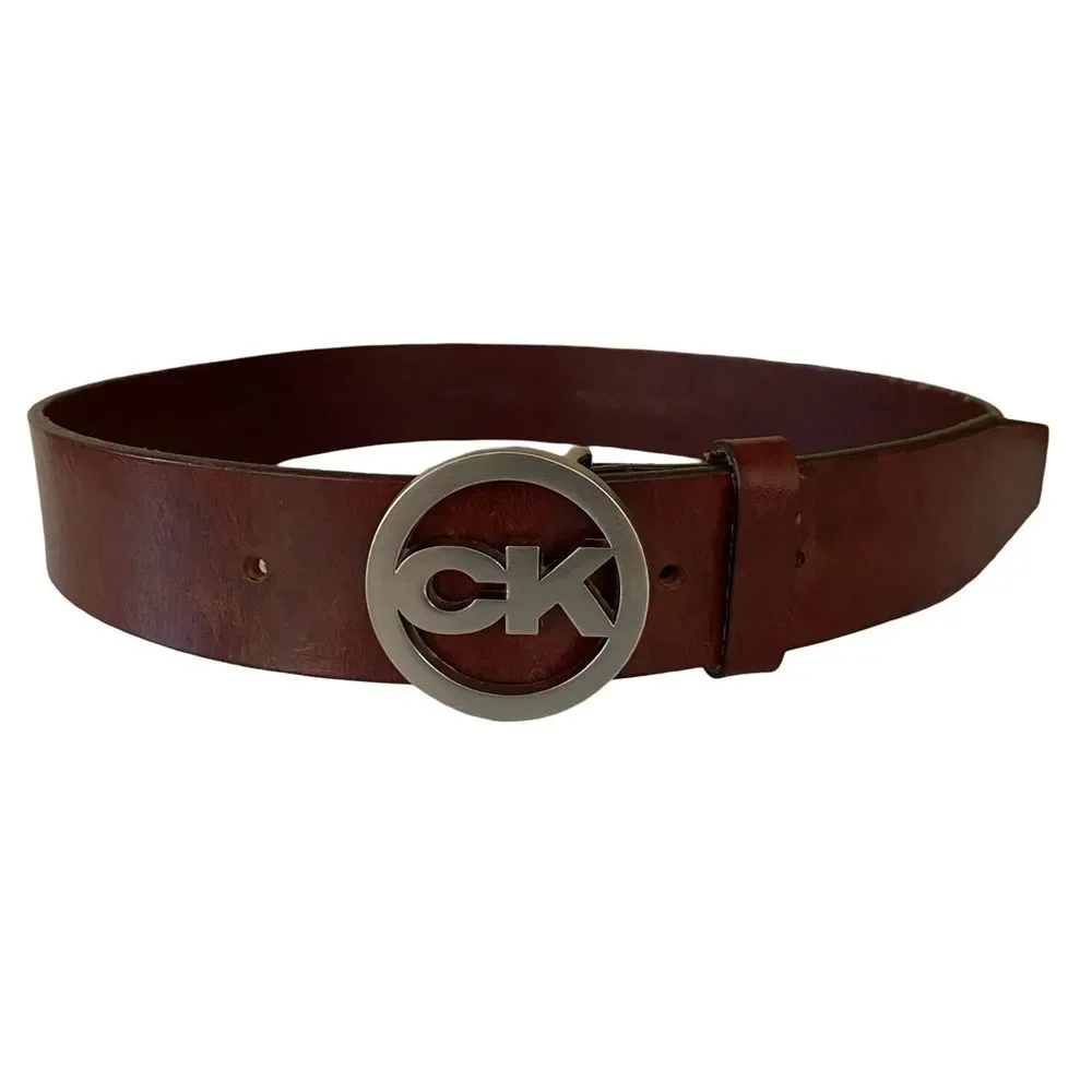 Vintage Y2K CK Logo Buckle Leather Belt